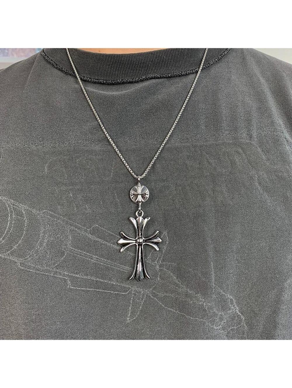 2000s y2k grunge punk opium cross pendant style necklace. Cool design. Nice